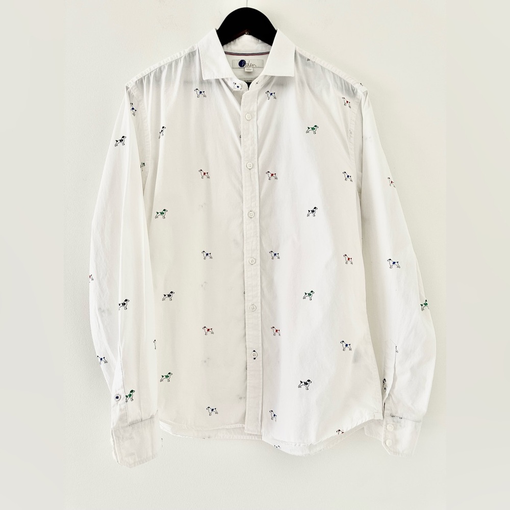 Boden men’s Classic Button Down Shirt Jack Russell Dogs Sz M Slim Fit